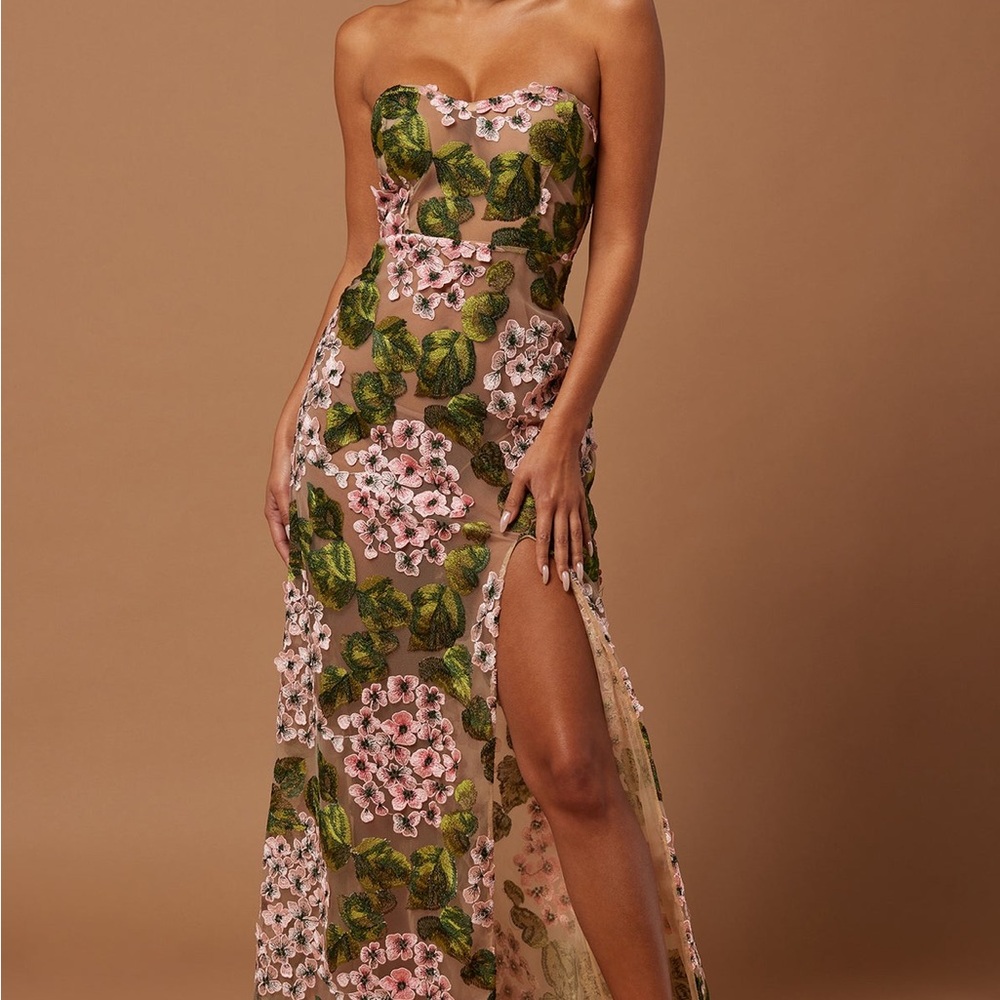 Fashion Nova Floral Maxi Dress - Green and Pink